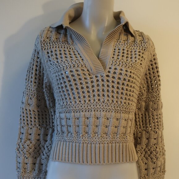 NWT Womens Jonathan Simkhai Gray Open Knit Collared Sweater XS - Picture 2 of 7